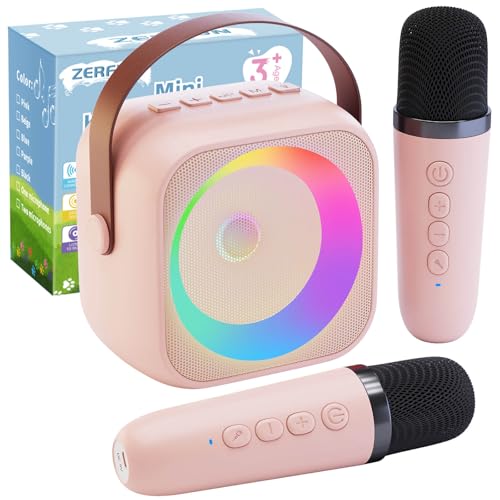 ZERFUN Mini Karaoke Machine for Kids Adults, Karaoke Microphone Wireless Microphones Rechargeable with Bluetooth Speaker, Girls Kids Birthday Christmas Toys Gifts Presents, Pink