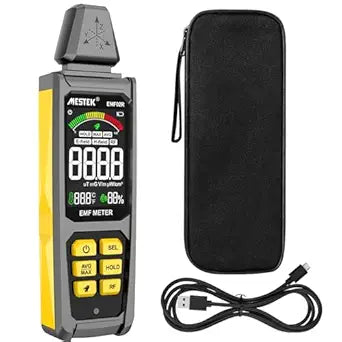 EMF Detector, MESTEK 5 in 1 EMF Meter Radiation Detector, Electric Field,Radio Frequency Field Temperature, Magnetic Field Strength Meter, Rechargeable EMF Reader Home EMF Detection and Ghost Hunting