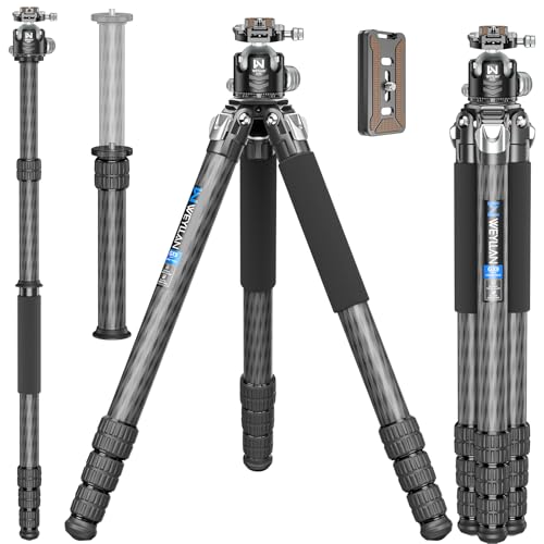 85'' Tripod Carbon Fiber, Heavy Duty Tripod for Camera, Professional Camera Tripods Monopod with 52mm Ballhead, External Center Column Compact, WEYLLAN GX9 Max Tube 40mm for Dslr Camera Telephoto Lens