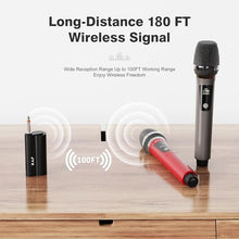 Load image into Gallery viewer, HWWR Wireless Microphones, Professional Dual Karaoke Microphones, Wireless Dynamic Microphone System Set with Rechargeable Receiver for Home Party, Speech, Wedding, Church, PA System
