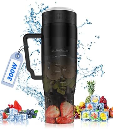 MoKo 22 oz Personal Blender Portable Blender, 300W Smoothie Blender for Shakes and Smoothie,Portable Blender with 6 Blades, BPA Free,Handle and Straw Lid, Blender for Anywhere,Transparent Black