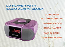 Load image into Gallery viewer, HANNLOMAX HX-334CD CD Player with PLL AM/FM Radio, Digital Clock with Dual Alarm, Red LED Display, Aux-in, AC Operation only. (Purple)
