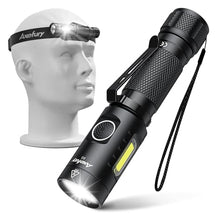Load image into Gallery viewer, axefury Flashlight,Magnetic LED Flashlight,EDC Handheld Flashlight with Removable Headband,6 Modes,Dual Fuel, A5 for Camping, Emergency(Not Included Battery) Gift
