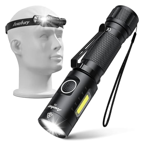 axefury Flashlight,Magnetic LED Flashlight,EDC Handheld Flashlight with Removable Headband,6 Modes,Dual Fuel, A5 for Camping, Emergency(Not Included Battery) Gift