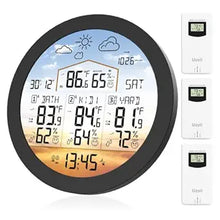 Load image into Gallery viewer, Uzoli EM3567 Weather Station with 3 Sensors 6.5” Large Display Home Weather Stations Wireless Indoor Outdoor Thermometer with Atomic Clock Temperature Humidity Weather Forecast
