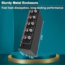 Load image into Gallery viewer, FlyroadUp 3.5mm Aux + RCA L/R Audio Splitter 1 in 4 Out Stereo Analog Audio Distributor Box
