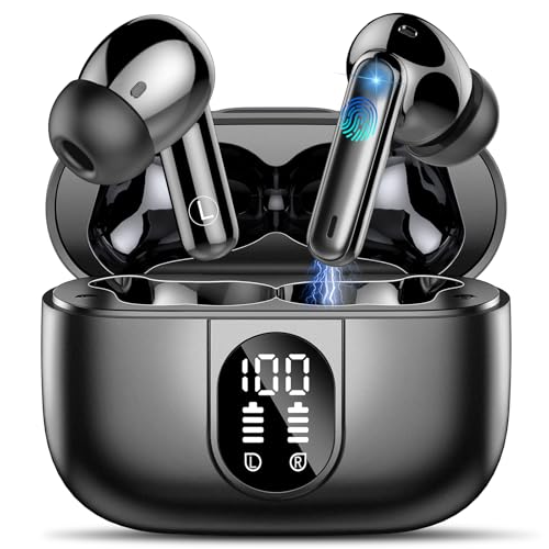Csasan Wireless Earbuds Bluetooth 5.3 Headphones, 40H Playtime in-Ear Earphones, Mini Bluetooth Earbuds with ENC Noise Cancelling Mic, Deep Bass Stereo Ear Buds, LED Display, IPX7 Waterproof Earphones