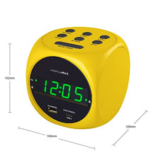 Load image into Gallery viewer, HANNLOMAX HX-702C Digital Clock with Dual Alarm, 0.7" Green LED Display. Dual USB Ports (USB-A &amp; Type-C) for Charging, AC Operation only. (Yellow)
