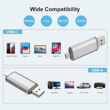 Load image into Gallery viewer, RAOYI 128GB USB C Flash Drive, 2 in 1 USB 3.0 Type C Dual OTG Metal Thumb Drive Jump Drive Memory Stick with Keychain Suitable for USB-C Smartphones, MacBook, Computers and Tablets (Silver)
