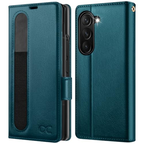Z Fold 7 Wallet Case with S Pen Holder, RFID PU Leather Cover Blue