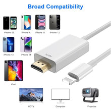 Load image into Gallery viewer, jojobnj Lightning to HDMI Cable 6ft HDMI Cable for iPhone Digital AV Adapter, 1080P HD Video Sync Screen Compatible with iPhone to HDMI for TV Projector Monitor, Just Plug and Play(White)
