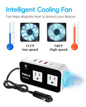 Load image into Gallery viewer, YSOLX 200W Car Power Inverter, DC 12V to 110V AC Inverter, Car Char?er Adapter with 20W USB-C/USB-QC(18W)/4.8A Dual USB/Dual AC Outlet, Car Plu? Adapter Outlet for Laptop/Road Trip
