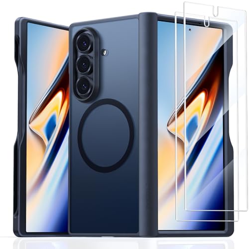 TORRAS Magnetic Shockproof for Samsung Galaxy Z Fold 7 Case with a Slot & Screen Protector, Fit for MagSafe, Mil-Grade Hinge Protection, Translucent Slim Case for Samsung Z Fold 7 Case, Black