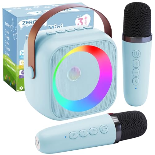 ZERFUN Mini Karaoke Machine for Kids Adults, Karaoke Microphone Wireless Microphones Rechargeable with Bluetooth Speaker, Girls Boys Kids Birthday Christmas Toys Gifts Presents, Blue