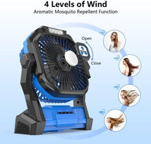 Load image into Gallery viewer, Portable Fan Rechargeable, Cordless Battery Powered Fan with LED Lantern, 20000mAh Table Fan, USB C Battery Operated Fans for Travel Bedroom Home Camping Tent Office Beach Desk Picnic Barbecue Fishing
