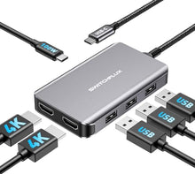 Load image into Gallery viewer, SWITCHFLUX USB C Docking Station Dual Monitors Adapter,6 in 1 USB C Hub for Dual 4K HDMI Display,USB C Hub with 2×HDMI,3×USB Port,100WPD Compatible for MacBook Air/Pro,Dell XPS,and More
