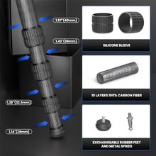 Load image into Gallery viewer, Carbon Fiber Heavy Duty Tripod for Camera, WEYLLAN LX9G Camera Bowl Tripod with 40mm Leg Camouflage Sleeve 10-Layer Carbon Fibre Professional Camcorder Tirpod for Telephoto Lens Max Load 88lbs/40kg
