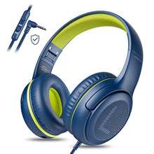 Load image into Gallery viewer, awatrue Kids Headphones for School Toddler Wired with Microphone Plug in Bulk Boys Headset Girls 3+ Year Old Blue Green shareport Phones Teen Volume Control Airplane Two People Childrens Babies
