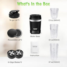 Load image into Gallery viewer, Nahida Blender for Smoothies, 1200W Smoothie Blender for Ices Crushing, Blenders with (2) 6-Fin Blades, Personal Blenders for Kitchen with 23oz, 32oz, 37oz Easy Go Cups for Juices, Black

