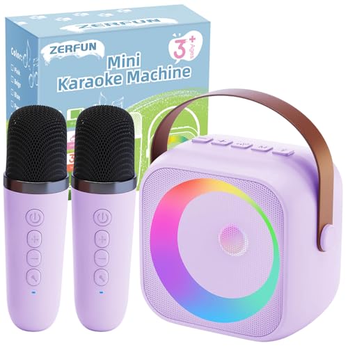 ZERFUN Mini Karaoke Machine Microphone for Kids Adults, Wireless Microphones Rechargeable with Bluetooth Speaker, Toys Gifts Presents for Girls Toddler Birthday Christmas, Purple