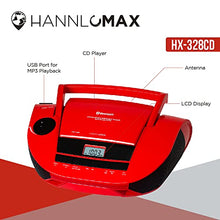 Load image into Gallery viewer, HANNLOMAX HX-328CD Portable CD Boombox with AM/FM Radio, Bluetooth, USB Port for MP3 Playback, Aux-in AC/DC Dual Power Source. (Red)
