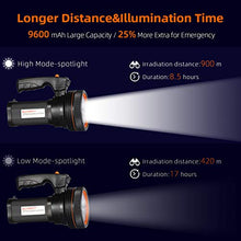 Load image into Gallery viewer, BUYSIGHT Rechargeable Spotlight Flashlight 1000 Lumens Handheld Spot Light LED Flashlight with Handl Ultra-Long Standby Electric Torch with USB Output ?Classic Black?

