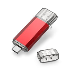 Load image into Gallery viewer, RAOYI 256GB USB C Flash Drive Upgraded 130MB/s 2 in 1 USB 3.1 Type C Dual OTG Metal Thumb Drive Memory Stick with Keychain Suitable for USB-C Smartphones, PC, Macbooks and Tablets (Red)
