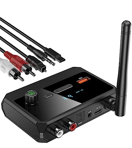 KAIY Bluetooth 5.3 Receiver for Home Stereo, Optical Low Latency & HD Music Audio Bluetooth to RCA Adapter for Stereo/Speakers/Wired Speakers/Home Audio Music Streaming Stereo System, Support AUX/USB