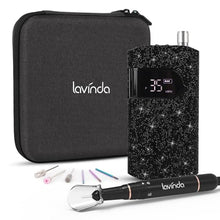 Load image into Gallery viewer, Lavinda Professional Electric Nail Drill Kit, 35000RPM Cordless Portable Machine for Acrylic Gel Nails, Rechargeable E File With Black Rhinestones, Manicure Tools (Black)
