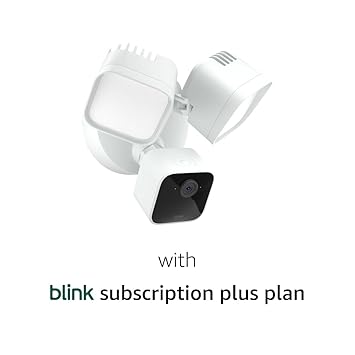 Free Blink Wired Floodlight Camera With 1-Year Subscription – Smart security camera, 2600 lumens, HD live view, person detection, built-in siren, Works with Alexa – 1 camera (White)