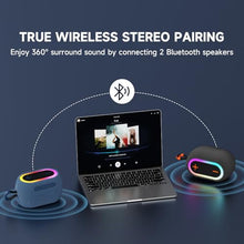 Load image into Gallery viewer, HWWR Portable Bluetooth Speaker, 360° Stereo Sound Loud Wireless Speaker, 24H Playtime, IPX7 Waterproof, Bluetooth 5.3, TWS Pairing, RGB Lights, Portable Speakers for Outdoor Camping Hiking Party
