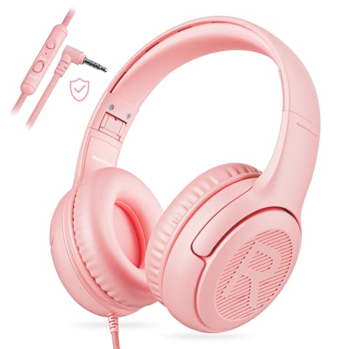 Kids Headphones with Microphone Foldable Stereo Tangle-Free 3.5mm Jack Wired Cord On-Ear Headset for Children/Teens/Boys/Girls/Smartphones/School/Kindle/Airplane Travel/Plane/Tablet (Pink)
