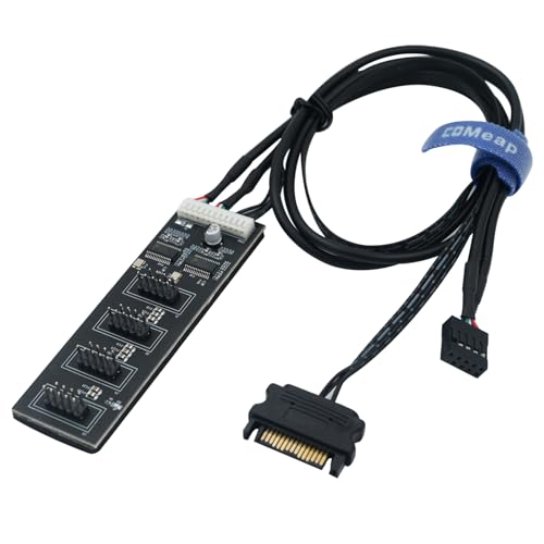 COMeap 9 Pin USB Header Splitter with SATA Power Cable, Motherboard 9Pin USB 2.0 Header 1 to 4 Ports Internal USB Hub Extension Adapter for CPU, WiFi Receiver, Cooling Fan, and RGB Light