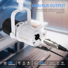 Load image into Gallery viewer, FDUCE SL40 Dynamic Microphone for Podcasting, Gaming, Live Streaming and Recording, Built-in Headphone Output, LED Mute Button, All-Metal USB/XLR, Voice Isolation Technology (White)
