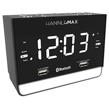 Load image into Gallery viewer, HANNLOMAX HX-131CR Alarm Clock Radio. PLL FM Radio, 1.2&quot; White LED Display, Bluetooth, USB Ports for 2.4A &amp; 1A Charging/MP3 Playback, Night Light, AC Power Operation only.

