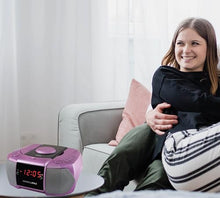 Load image into Gallery viewer, HANNLOMAX HX-334CD CD Player with PLL AM/FM Radio, Digital Clock with Dual Alarm, Red LED Display, Aux-in, AC Operation only. (Purple)
