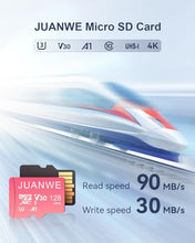 Load image into Gallery viewer, JUANWE 128GB Micro SD Card 5 Pack SD Card MicroSDXC Flash Memory Card 128 GB, A1 U3 V30 4K Video Recording 128GB TF Cards with Adapter for Phone, Dash Cam, Security Camera (5 Pack, Pink)
