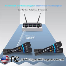 Load image into Gallery viewer, ZERFUN Pro Rechargeable Wireless Microphone System 4 Channel, UHF Metal Handheld Wireless Microphones Cordless Mics with Echo Treble BASS VOL Channel Control for Karaoke Singing Church(GT-200)
