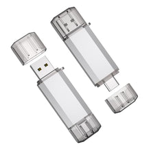 Load image into Gallery viewer, RAOYI 2 Pack 128GB USB C Flash Drive, 2 in 1 USB 3.0 Type C Dual OTG Metal Thumb Drive Jump Drive Memory Stick with Keychain Suitable for USB-C Smartphones, MacBook, Computers and Tablets (Silver)
