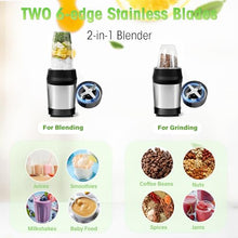 Load image into Gallery viewer, Nahida Blender for Smoothies, 1200W Smoothie Blender for Ice Crushing, Blenders with (2) 6-Fin Blades, Personal Blenders for Kitchen with 23oz, 32oz, 37oz Easy Go Cups for Juices, Silver
