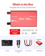 Load image into Gallery viewer, YSOLX 1000W Power Inverter 12V to 110V - DC to AC Converter with USB-C 65W/USB-A 24W, Dual AC Outlet, 1000 Watt Inverter Suitable for 12v Truck/Rv/Camping/Home
