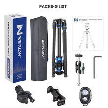 Load image into Gallery viewer, WEYLLAN TP6 Tripod for Camera, 67'' Aluminum Horizontal Overhead Tripod &amp; Monopod 2in1 with 36mm Ball Head, Phone Mount, Remote Control, Magic Arm for DSLR Camera Camcorder iPhone, Max Load 22lbs/10kg
