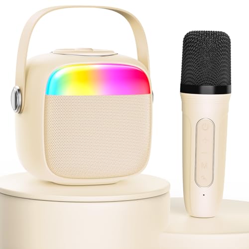 Karaoke Machine for Kids & Adults, Mini Portable Bluetooth Speaker with Microphones, Home Party Karaoke Speaker Support SD Card/USB, Gift for Brithday, and Toys for Girls/Boys