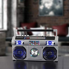 Load image into Gallery viewer, Studebaker SB2149S Master Blaster Bluetooth Boombox with 3 Way Power, AM/FM Radio, USB Port, CD Player with MP3 Playback, LED EQ and 10 Watts RMS Power in Silver
