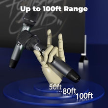 Load image into Gallery viewer, HWWR Wireless Microphones, Professional UHF Dual Microphones for Karaoke, Wireless Dynamic Microphone System Set with Rechargeable Receiver,Plug and Play, Speech, Wedding, Church, PA System
