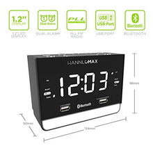 Load image into Gallery viewer, HANNLOMAX HX-131CR Alarm Clock Radio. PLL FM Radio, 1.2&quot; White LED Display, Bluetooth, USB Ports for 2.4A &amp; 1A Charging/MP3 Playback, Night Light, AC Power Operation only.
