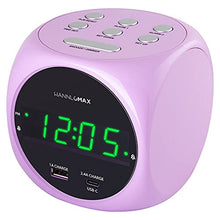 Load image into Gallery viewer, HANNLOMAX HX-702C Digital Clock with Dual Alarm, 0.7" Green LED Display. Dual USB Ports (USB-A &amp; Type-C) for Charging, AC Operation only. (Pink)
