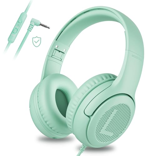 awatrue Kids Headphones for School Toddler Wired with Microphone Plug in Bulk Boys Headset Girls 3+ Year Old Green