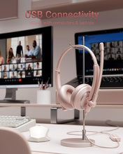 Load image into Gallery viewer, awatrue Computer USB Headset with Microphone for PC Laptop - WiredHeadphones with in-Line Control, Lightweight, Enhanced Sound &amp; MIC Mute(Pink)
