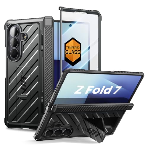 SUPCASE for Samsung Galaxy Z Fold 7 Case with Kickstand (UB Pro), [Built-in Tempered Glass Screen Protector] [Hinge Coverage] [Military-Grade Protection] Full-Body Heavy-Duty Rugged Phone Case, Black